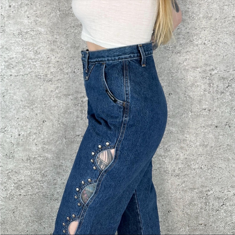 Rockies Vintage Western High Rise Blue Jeans with Cutout Accents size 31 32